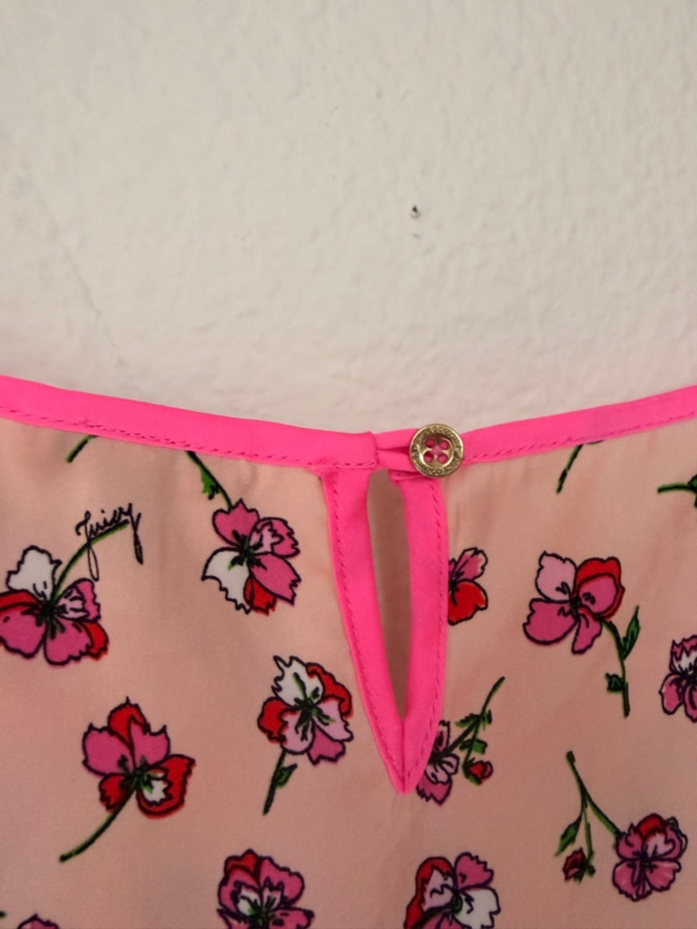 Juicy Couture Y2K Floral Cami Pink Lace Trim Coquette Dainty Spring Top Size M - Picture 7 of 9
